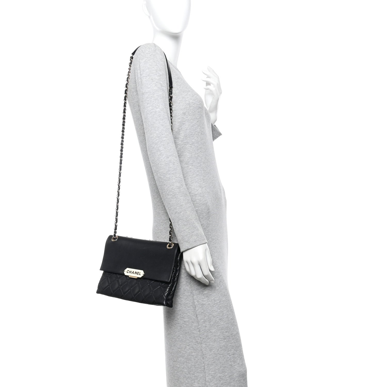 Chanel Lambskin Quilted Retro Label Clutch Black 2 of 11
