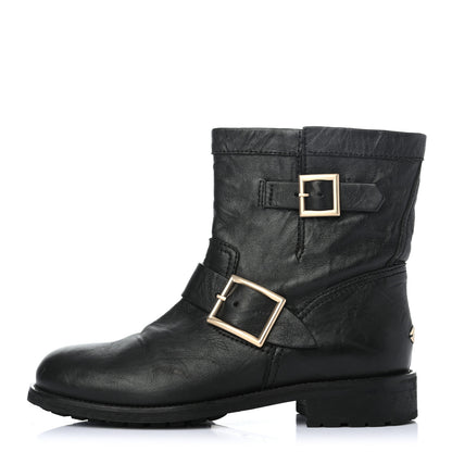 Jimmy Choo Lambskin Biker Boots 37 Black 1 of 8