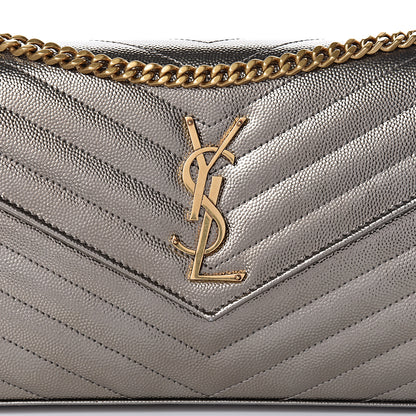 Saint Laurent Iridescent Grain De Poudre Matelasse Chevron Monogram Chain Wallet Gold 11 of 11