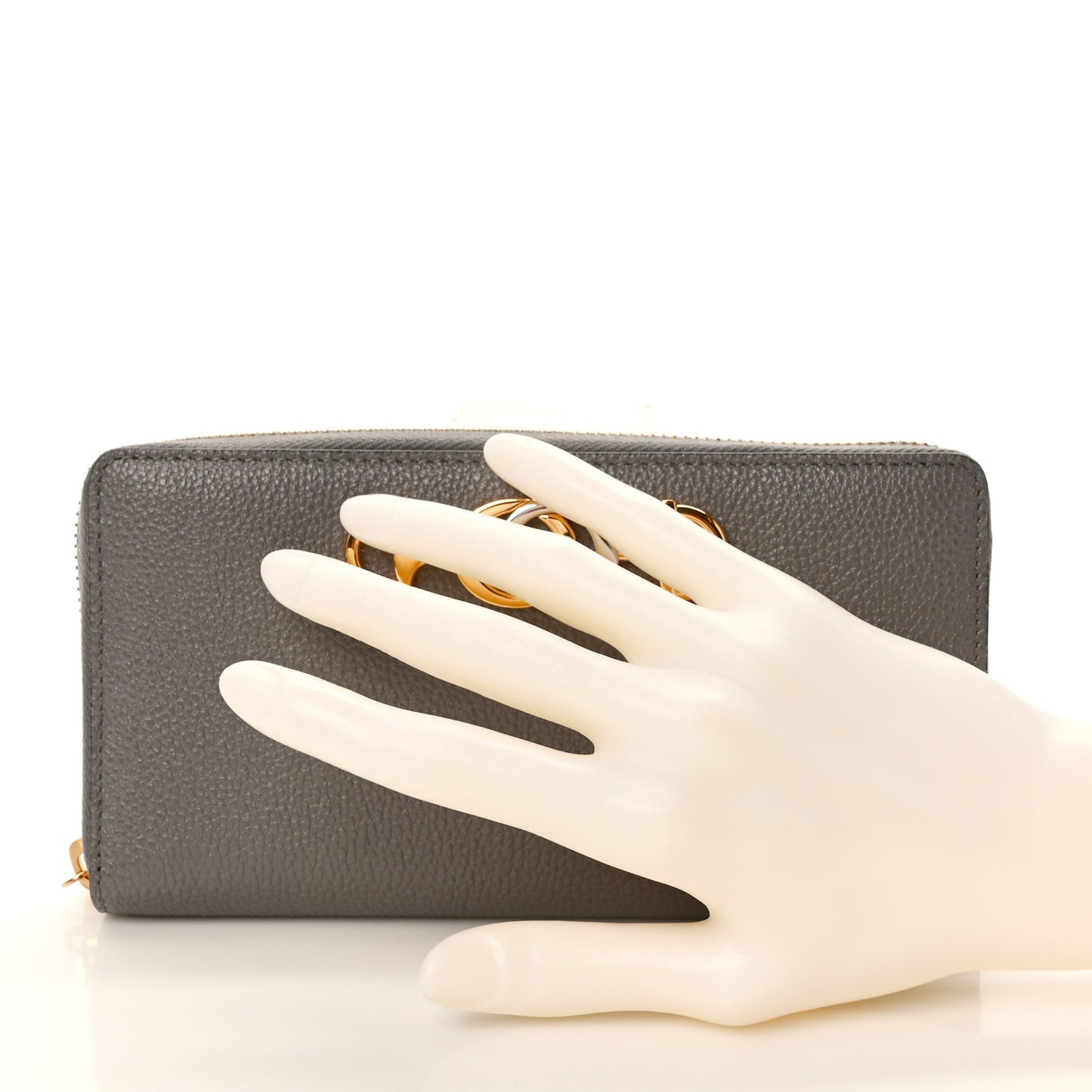 Grainy Calfskin Zumi Zip Around Wallet Dusty Grey