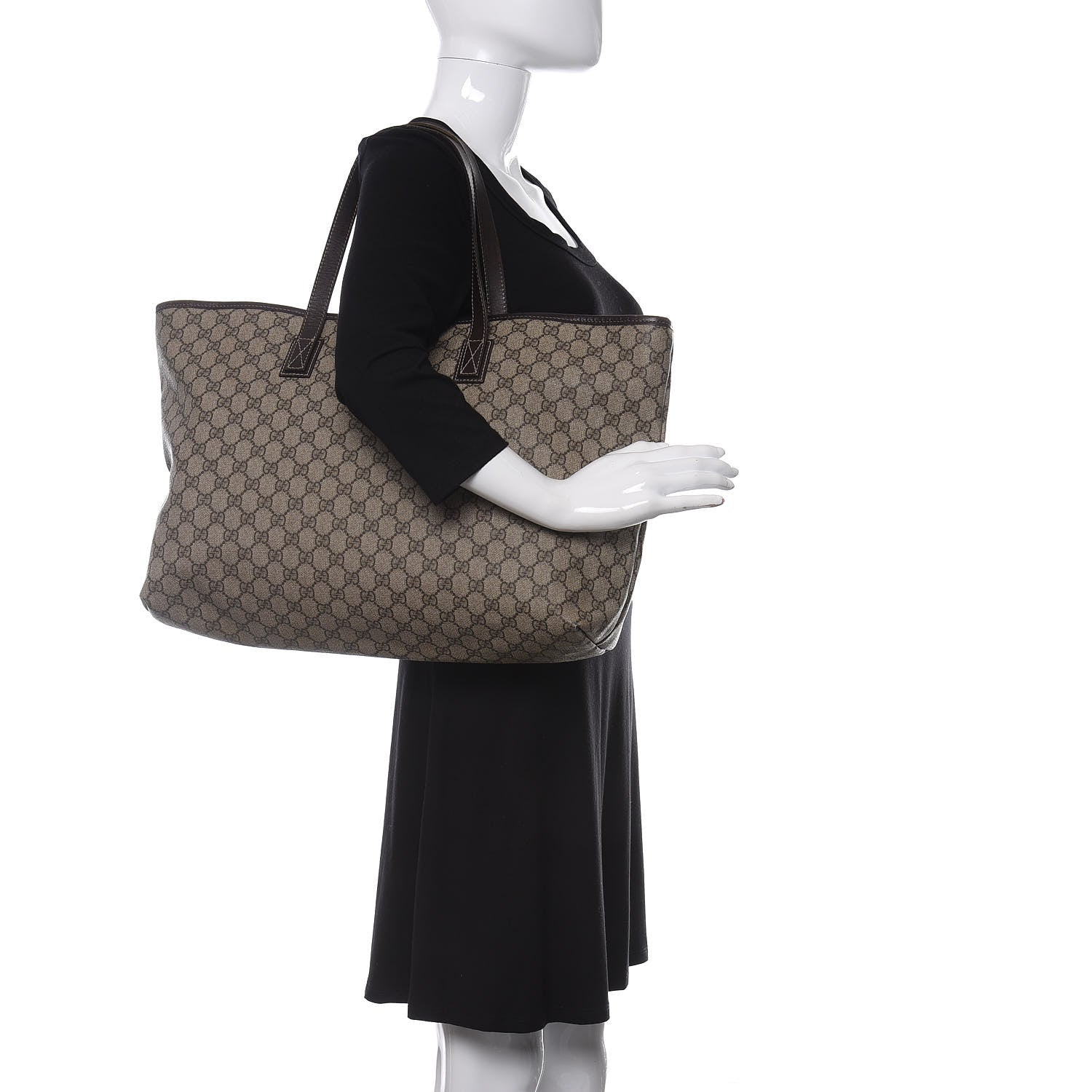 Gucci GG Supreme Monogram Large Zippered Shopping Tote Brown 2 of 11
