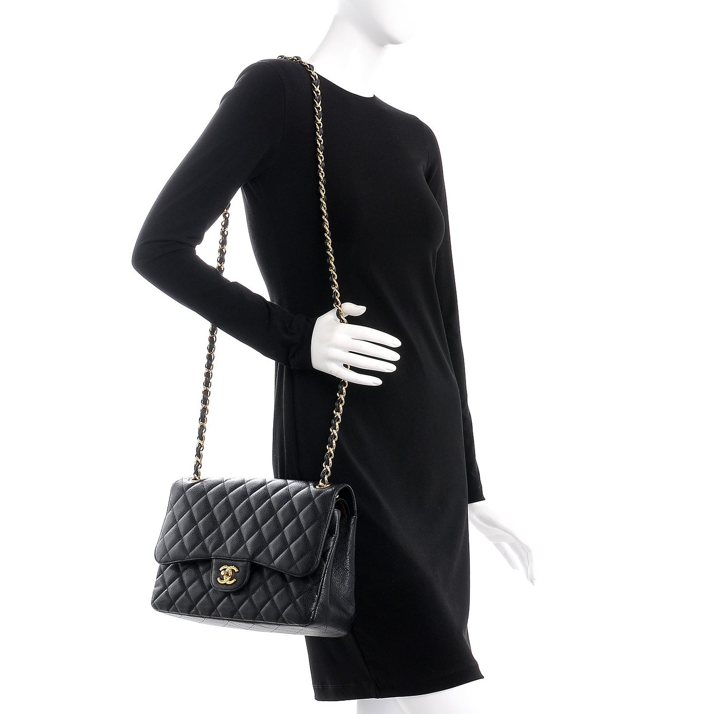Caviar Quilted Jumbo Double Flap Black