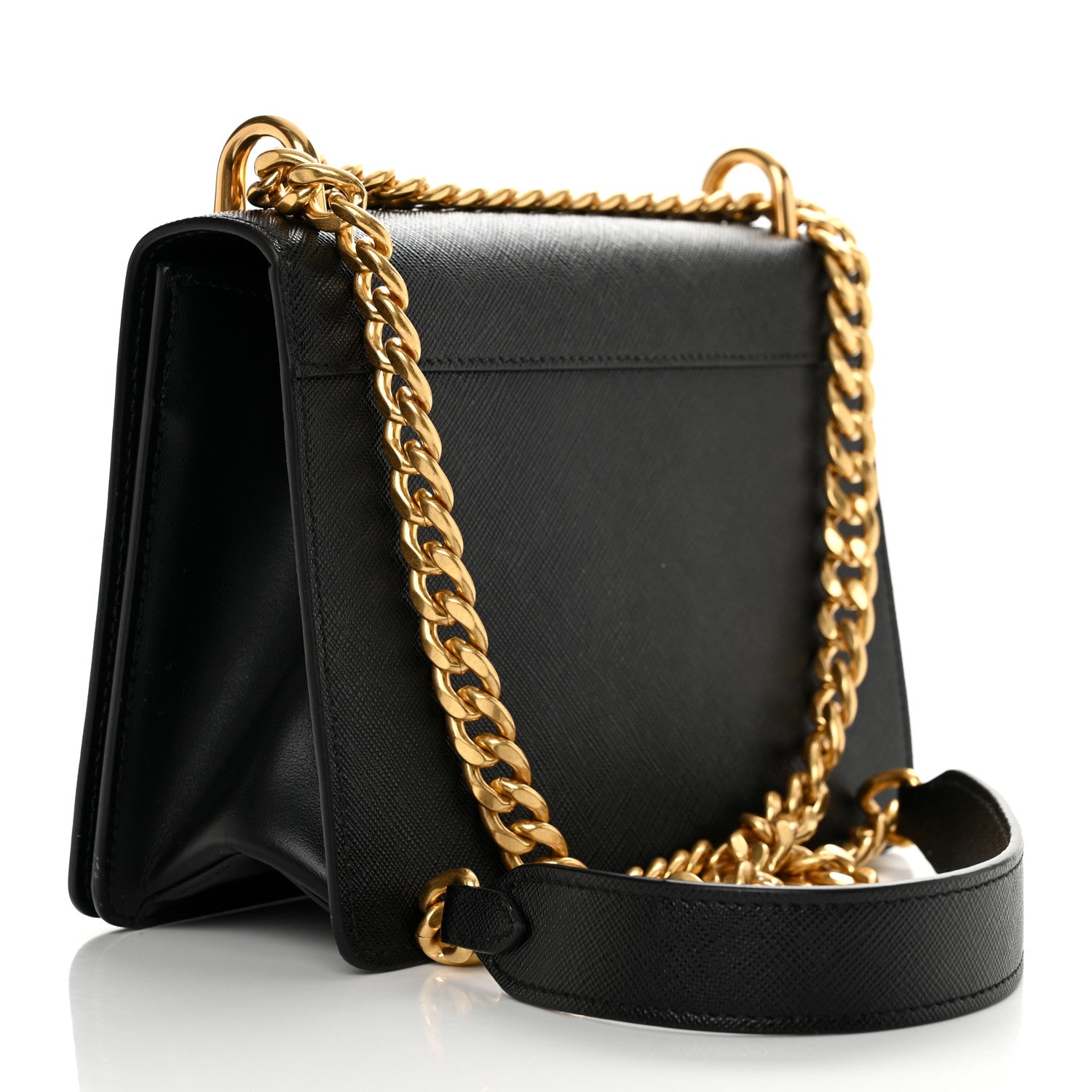 Prada Saffiano Chain Shoulder Bag Black 2 of 9