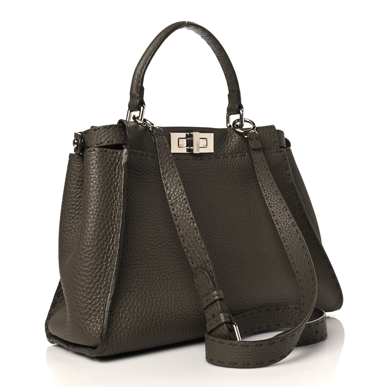 Fendi Cuoio Romano Alcantara Selleria Medium Peekaboo Iconic Satchel Grey Fuchsia 3 of 6
