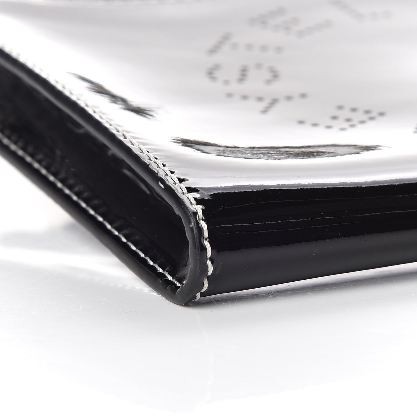 Patent Faux Leather Perforated Logo Pouch Black