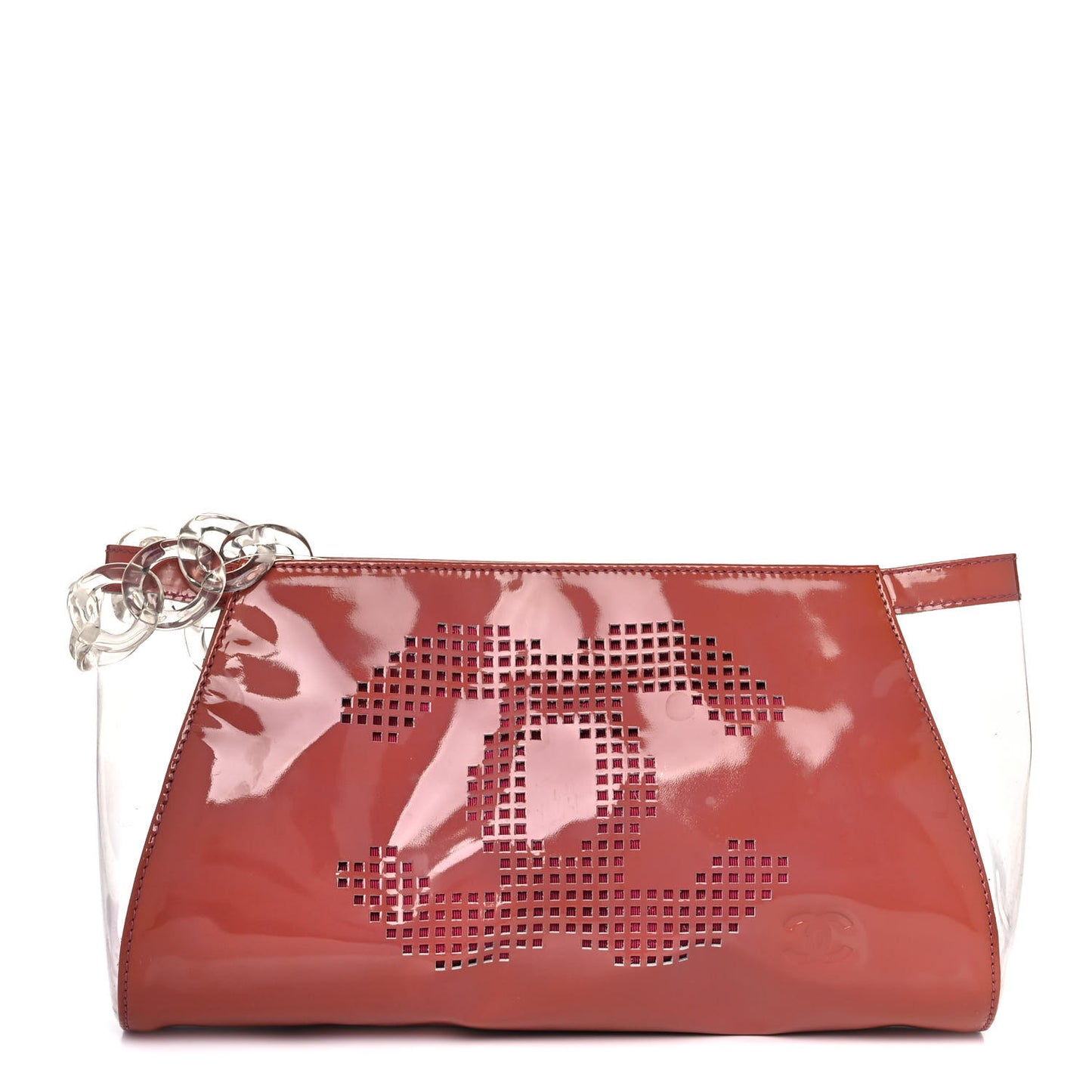 PVC Patent Calfskin Perforated CC Clutch Pink