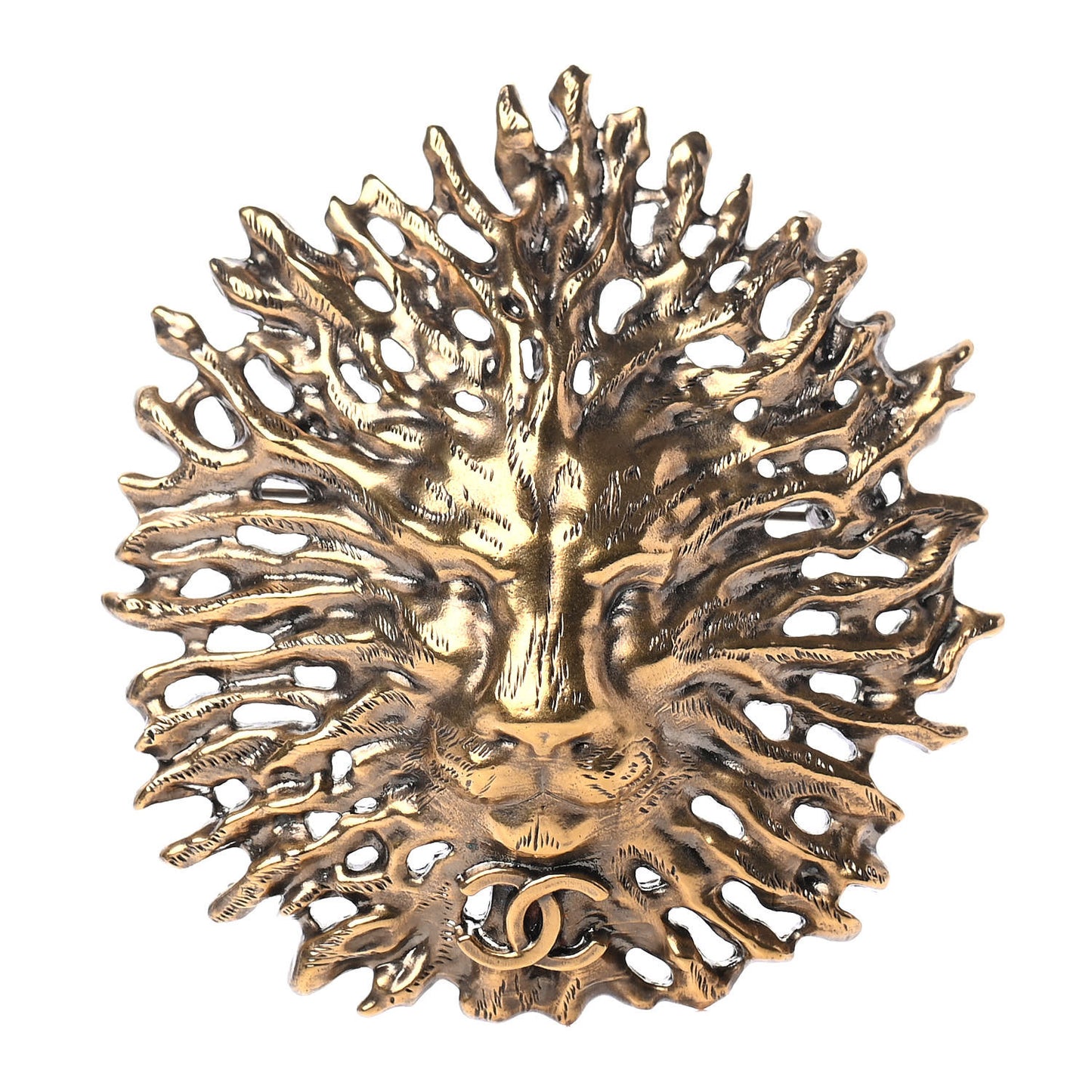 Metal CC Lion Brooch Gold