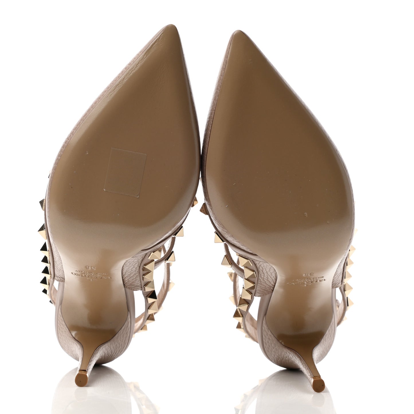 Pebbled Calfskin Rockstud Ankle Strap Pumps 38 Poudre