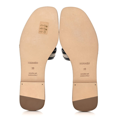 Hermes Calfskin Canvas Oran Sandals 39 Black 5 of 9