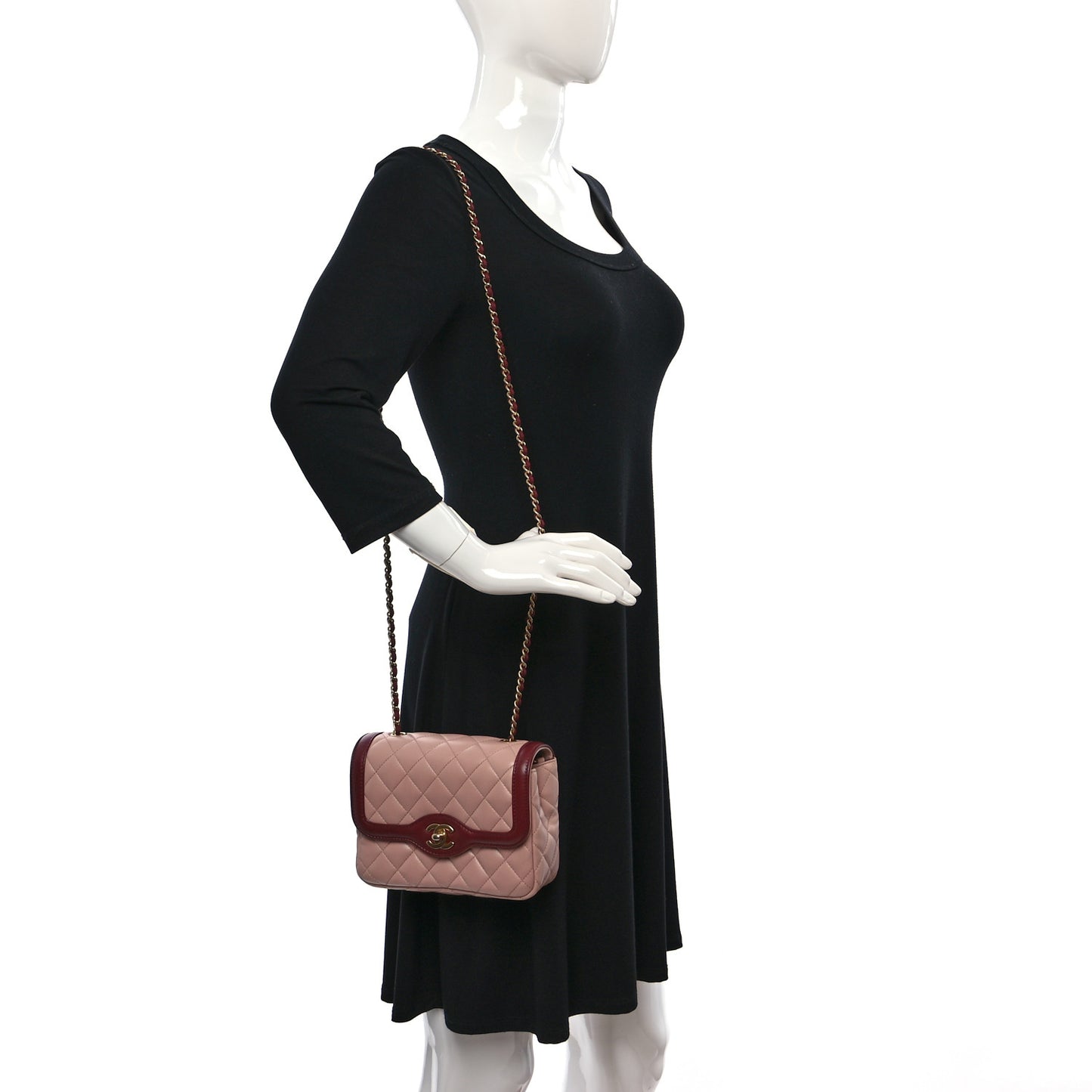 Lambskin Quilted Mini Two Tone Day Flap Pink Burgundy