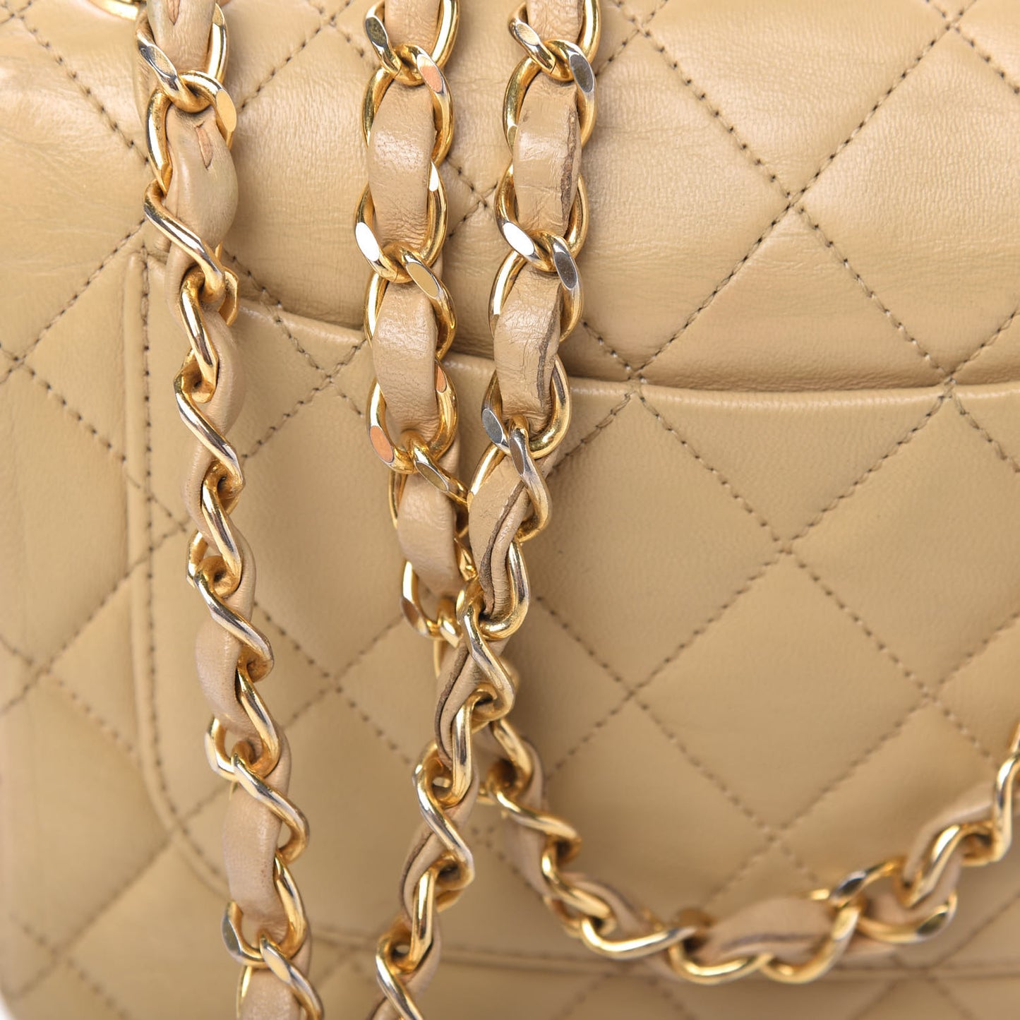 Lambskin Quilted Mini Square Flap Beige