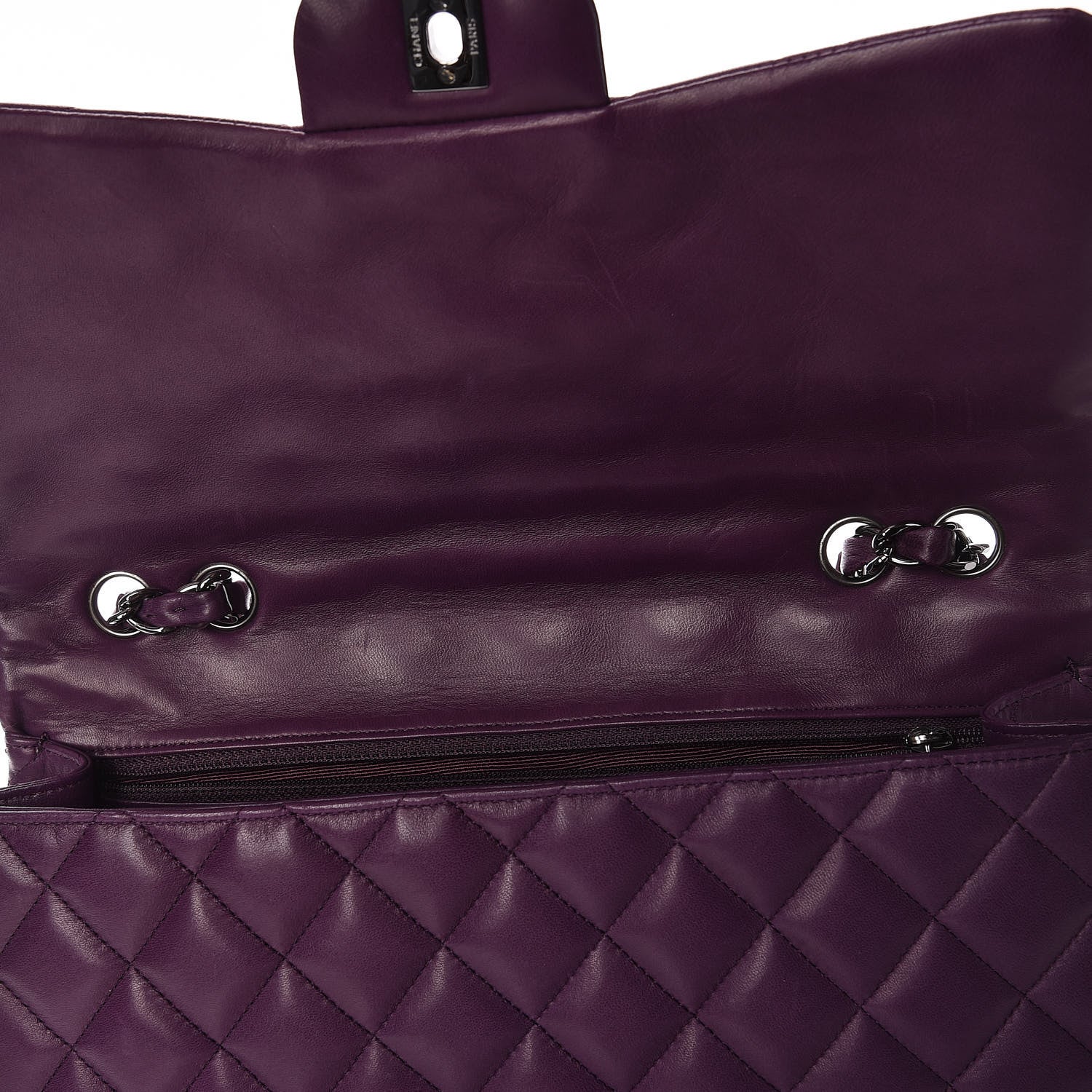 Chanel Lambskin Quilted Jumbo Single Flap Dark Purple 14 of 15