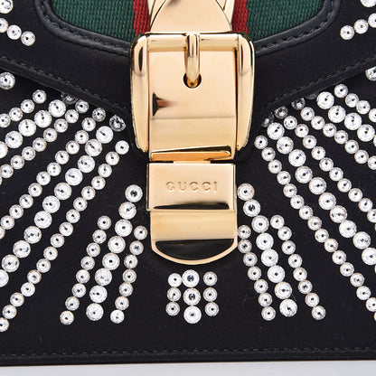 Gucci Satin Crystal Mini Sylvie Top Handle Bag Black 12 of 17