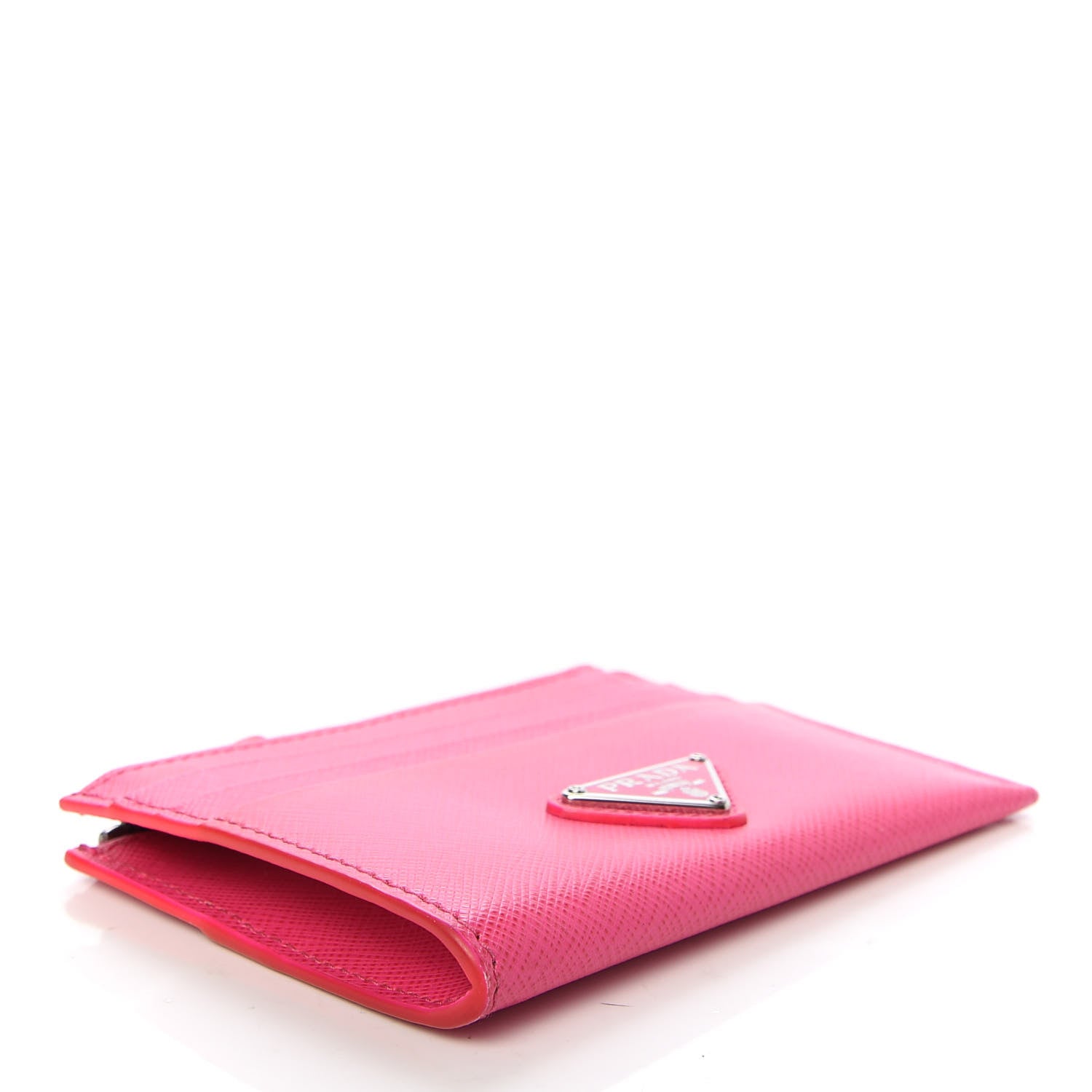 Prada Saffiano Metal Zip Card Holder Neon Pink 4 of 8