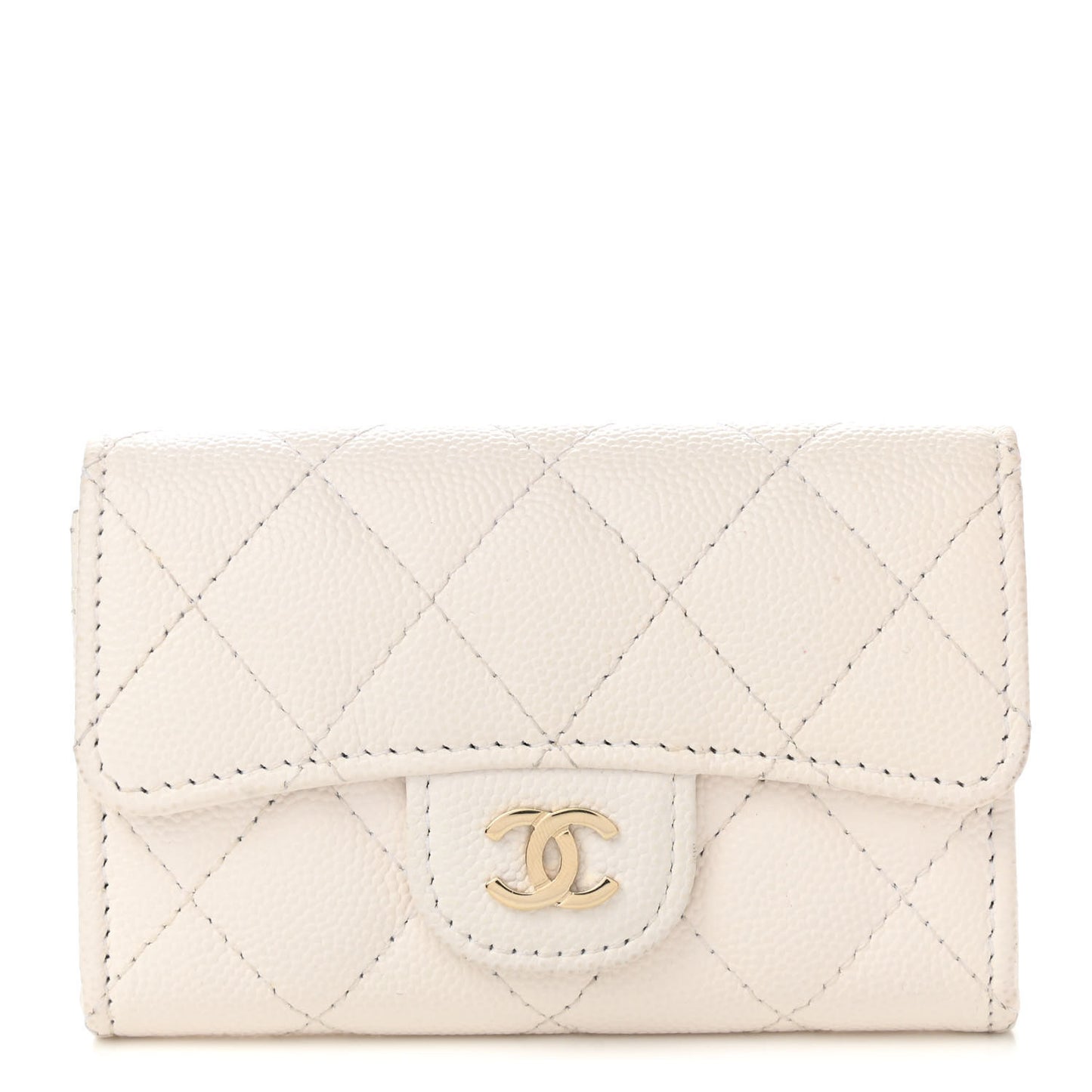 Caviar Quilted Flap Card Holder Wallet White
