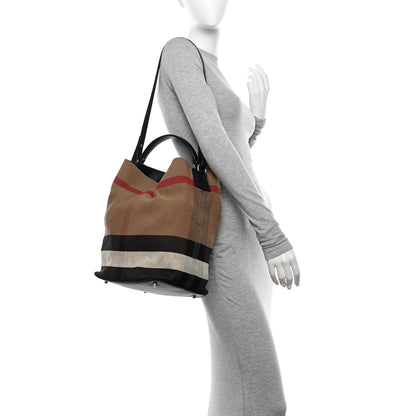 Burberry Canvas Mega Check Medium Ashby Hobo Black 2 of 13