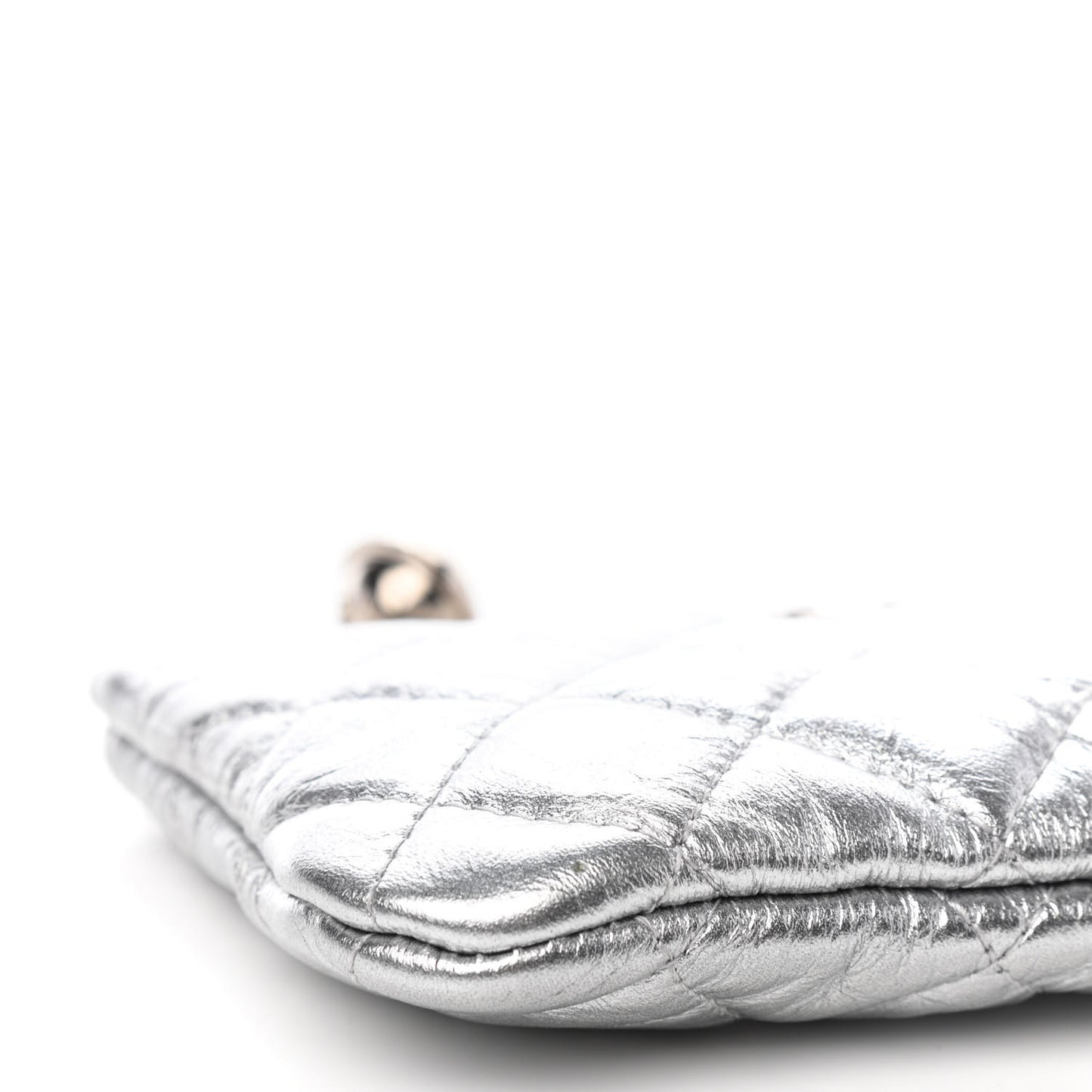 Metallic Calfskin Quilted Small Cosmo Cosmetic Case Silver