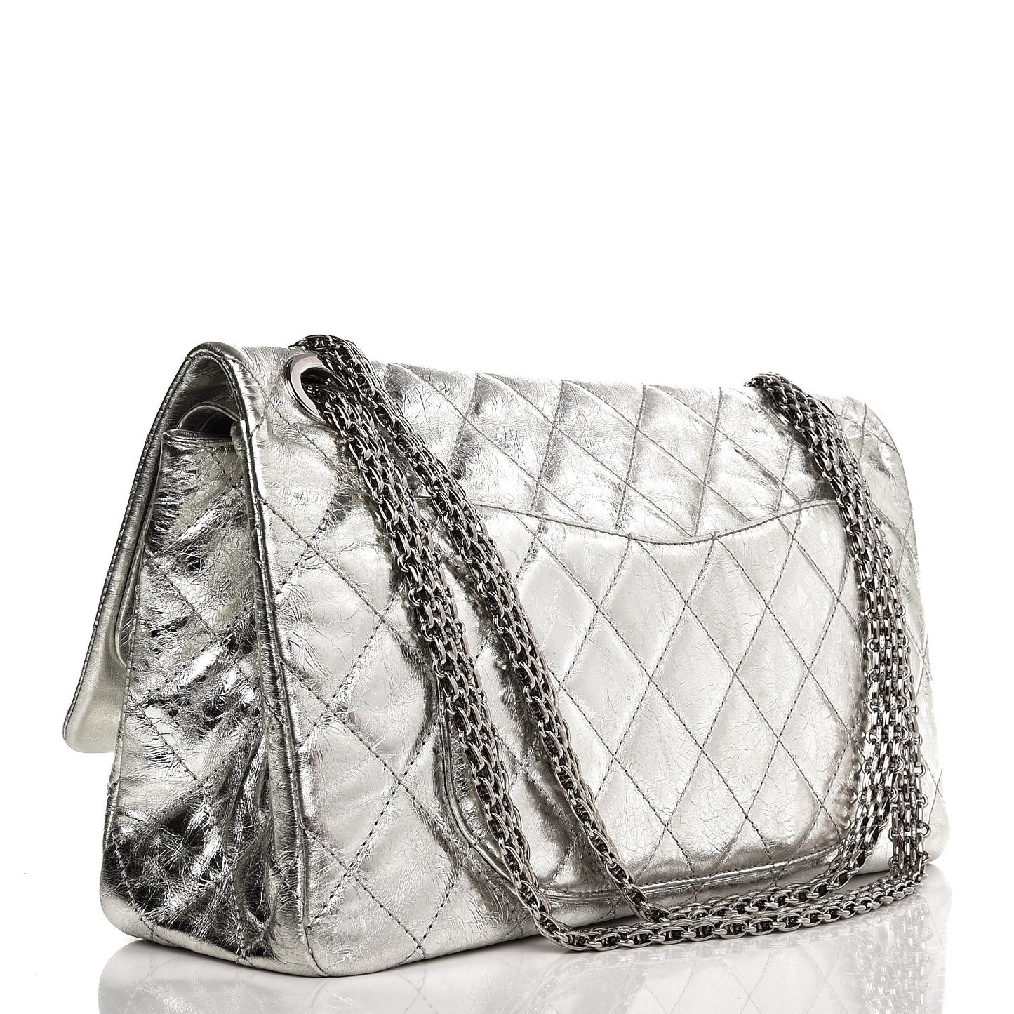 Metallic Aged Calfskin Quilted 2.55 Reissue 228 Flap Silver