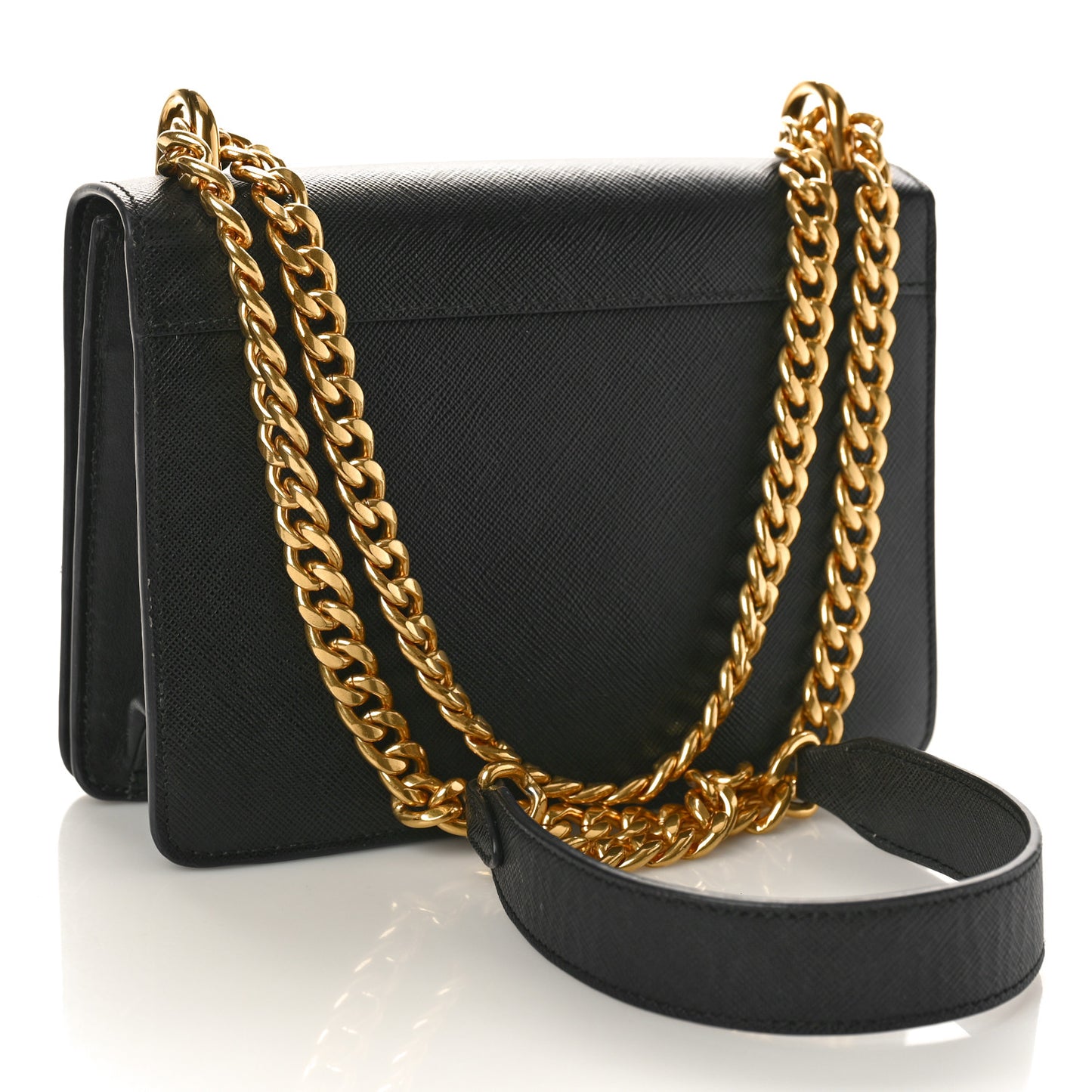 Saffiano Soft Calfskin Chain Crossbody Bag Black