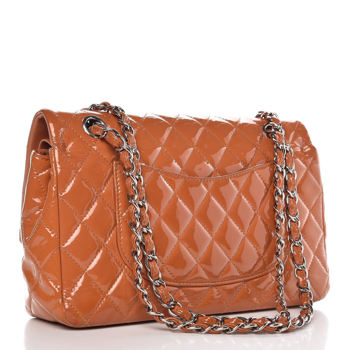 Patent Quilted Medium Double Flap Orange