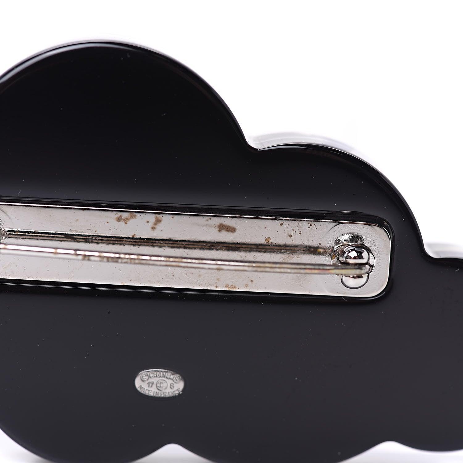 Chanel Glittered Resin Crystal Pearl CC Cloud Brooch Black Silver 5 of 6