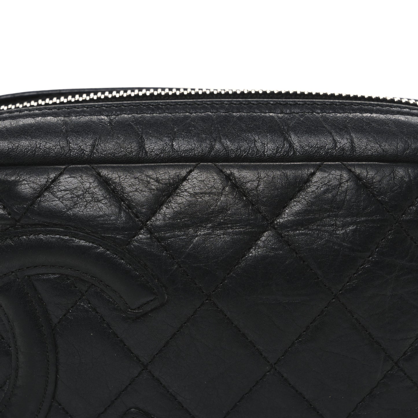 Aged Calfskin Quilted Cambon Cosmetic Case Black