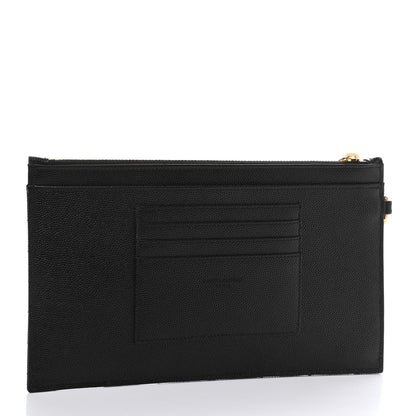 Saint Laurent Grain De Poudre Chevron Monogram Large Bill Pouch Black 3 of 8