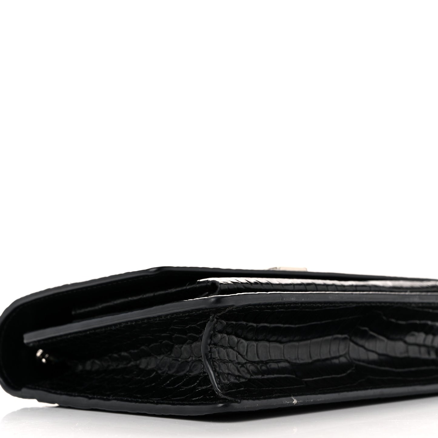 Calfskin Crocodile Embossed Monogram Sunset Top Handle Chain Wallet Black