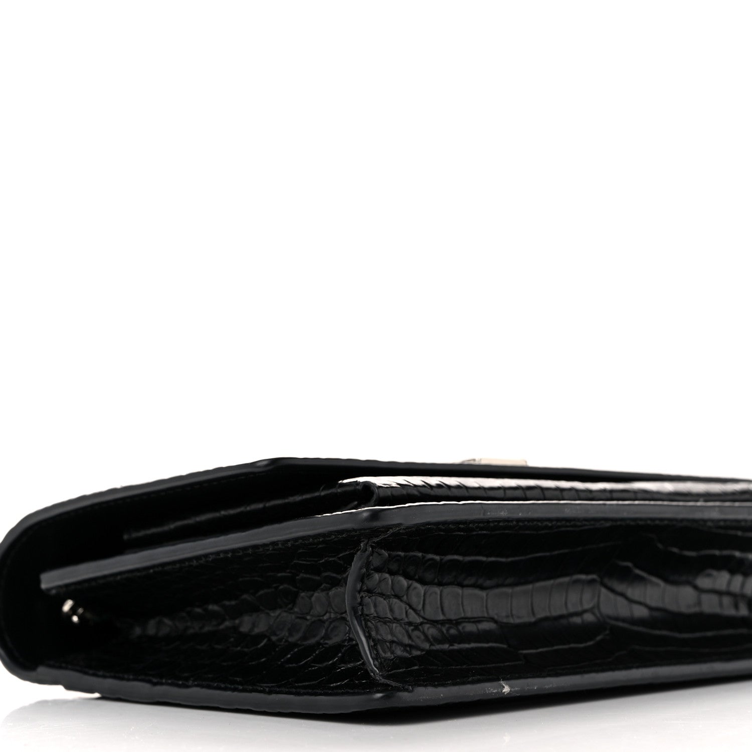 Saint Laurent Calfskin Crocodile Embossed Monogram Sunset Top Handle Chain Wallet Black 8 of 10