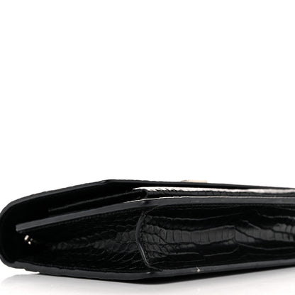Saint Laurent Calfskin Crocodile Embossed Monogram Sunset Top Handle Chain Wallet Black 8 of 10