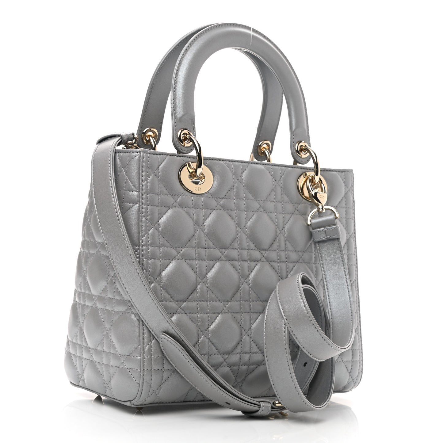 Pearly Lambskin Cannage Medium Lady Dior Grey