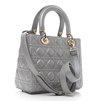 Christian Dior Pearly Lambskin Cannage Medium Lady Dior Grey 3 of 10