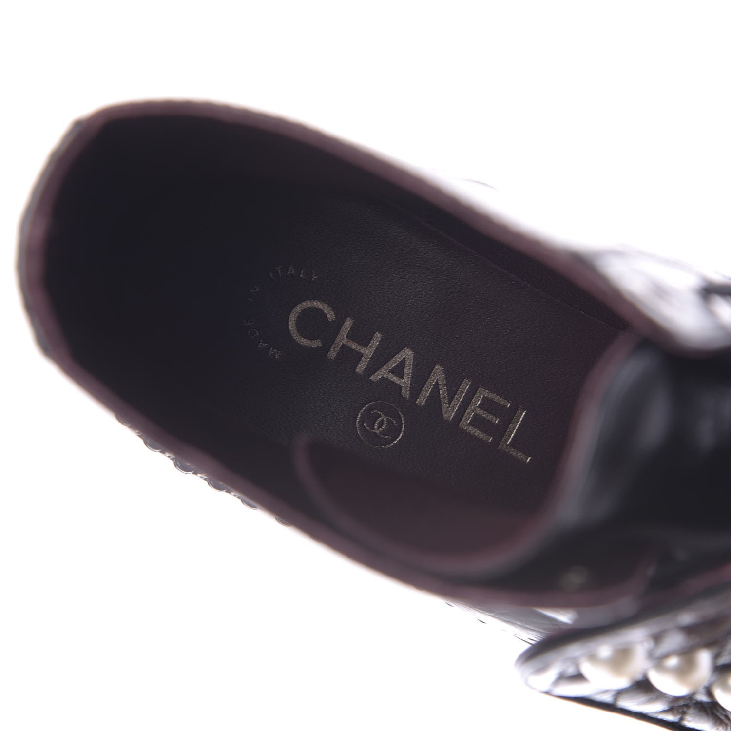 Chanel Crackled Calfskin Velvet Pearl Combat Short Boots 39 Black 8 of 10