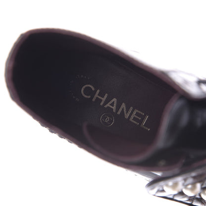 Chanel Crackled Calfskin Velvet Pearl Combat Short Boots 39 Black 8 of 10