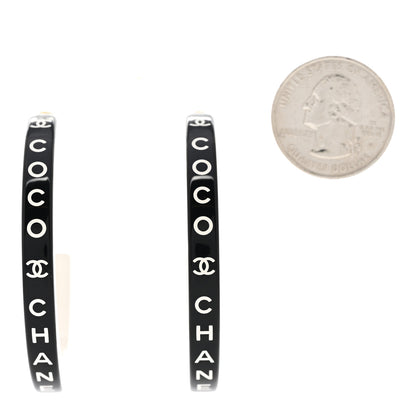Chanel Resin Logo Hoop Earrings Black White 2 of 5