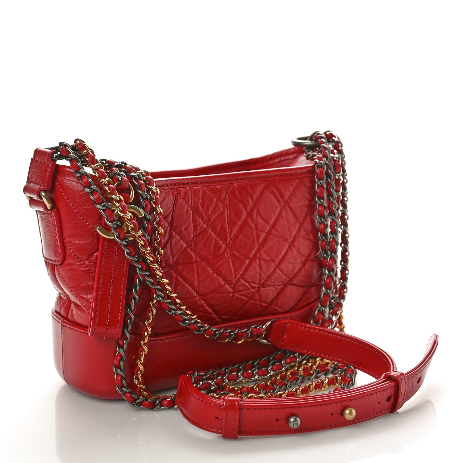 Chanel Aged Calfskin Chevron Quilted Small Gabrielle Hobo Red 3 of 9