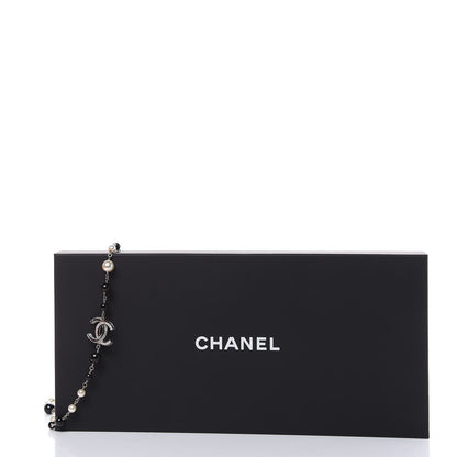 Chanel Pearl Crystal Bead CC Long Necklace Silver Black 5 of 5
