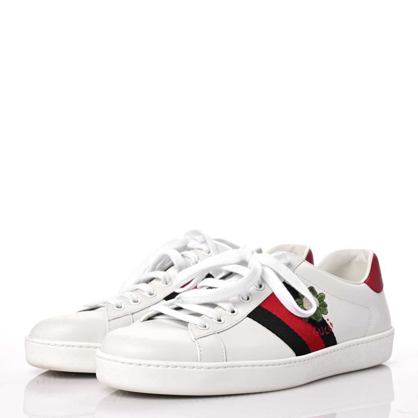 Calfskin Miro Soft Web Embroidered Mens Ace Sneakers 8 White Green
