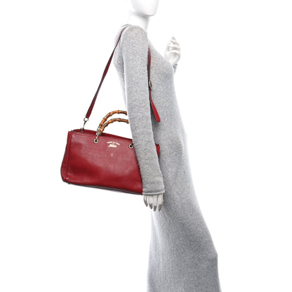 Gucci Pebbled Calfskin Medium Bamboo Shopper Tote Red 2 of 11