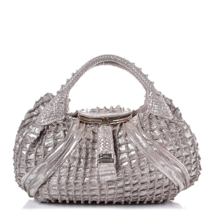 Fendi Metallic Boar Suede Fringed Spy Silver 1 of 9