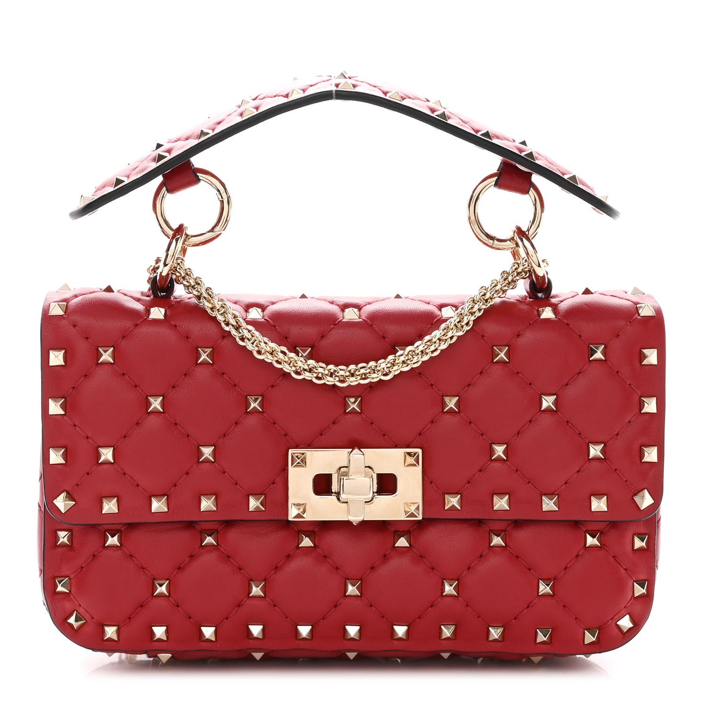 Nappa Small Rockstud Spike Shoulder Bag Rosso Valentino