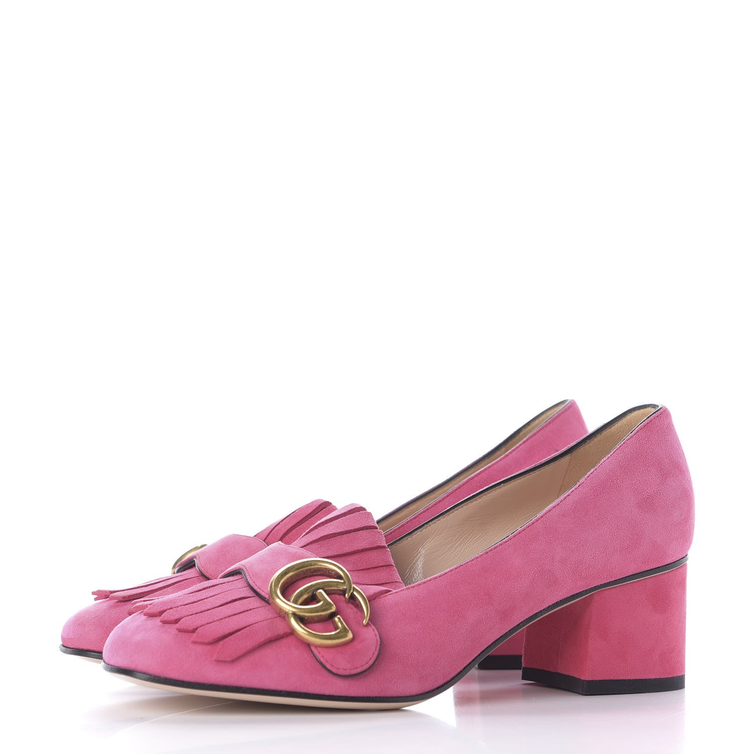 Gucci Kid Scamosciato GG Marmont Fringe 50mm Loafer Pumps 36.5 Hot Pink 2 of 11