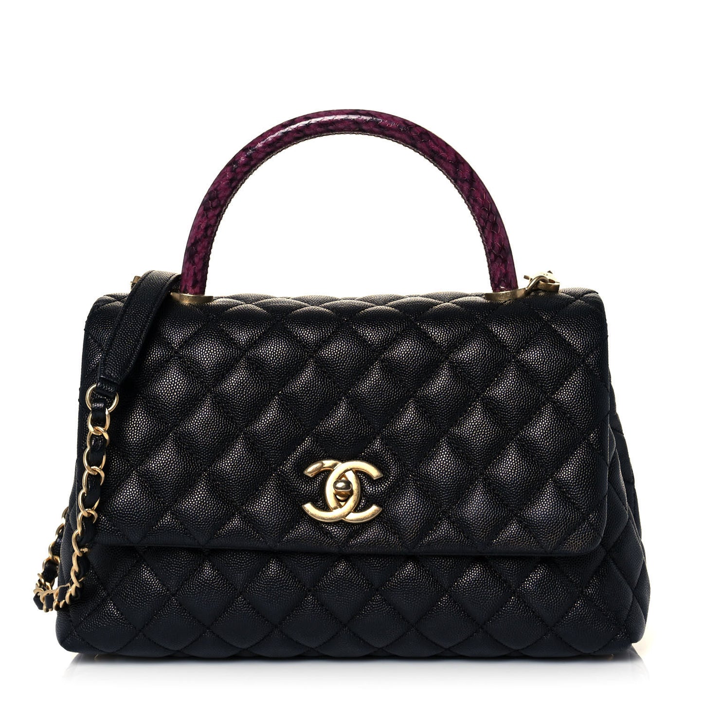 Caviar Lizard Quilted Small Coco Handle Flap Black