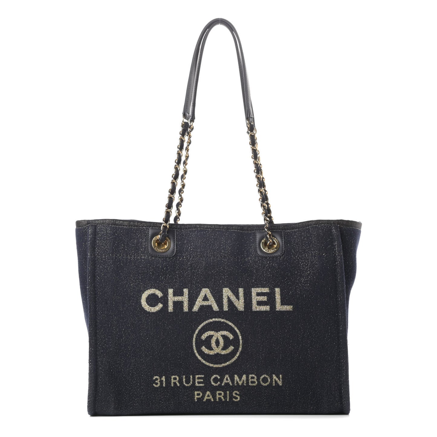 Lurex Canvas Small Deauville Tote Navy Blue Gold