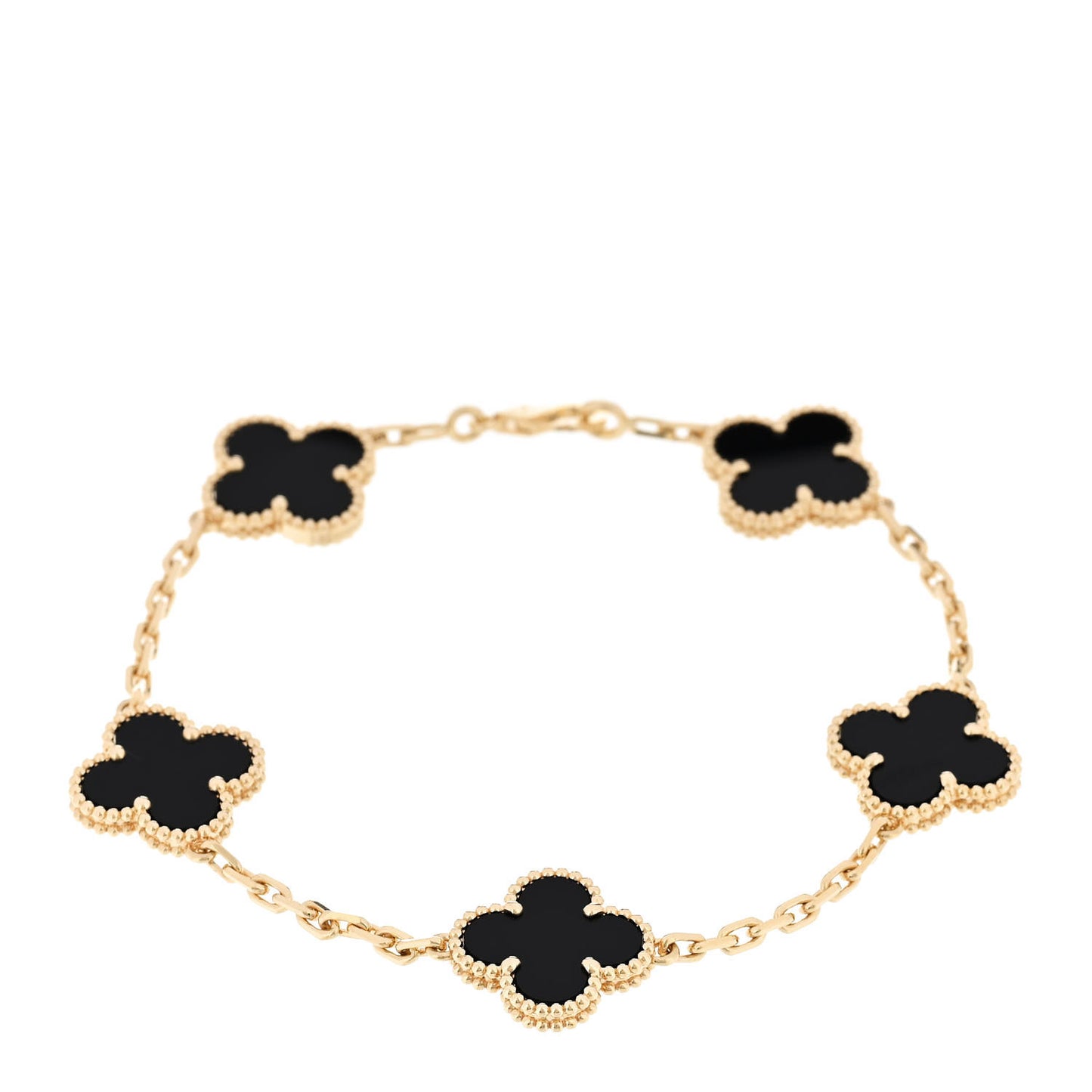 18K Yellow Gold Black Onyx 5 Motifs Vintage Alhambra Bracelet