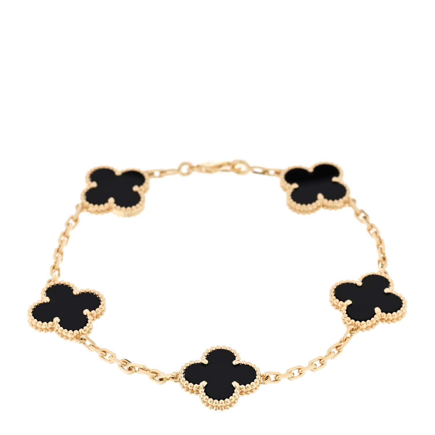 Van Cleef & Arpels 18K Yellow Gold Black Onyx 5 Motifs Vintage Alhambra Bracelet 1 of 6