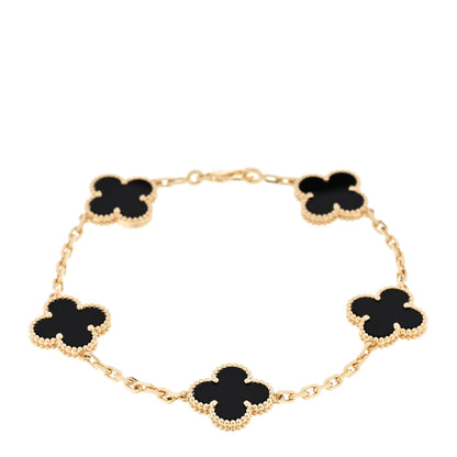 Van Cleef & Arpels 18K Yellow Gold Black Onyx 5 Motifs Vintage Alhambra Bracelet 1 of 6