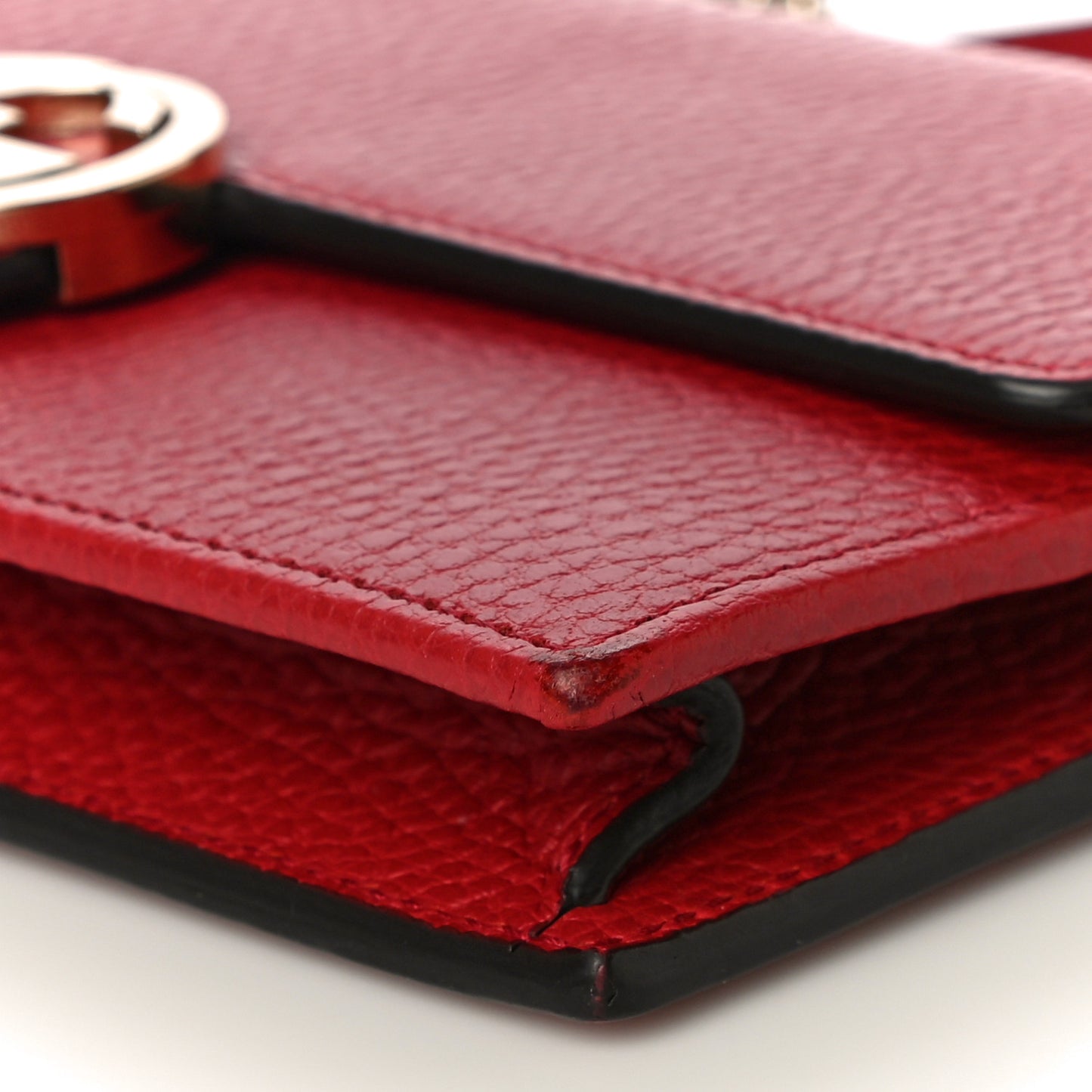 Dollar Calfskin Interlocking G Chain Wallet Red