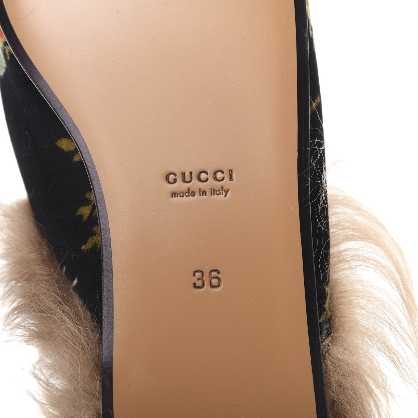Velvet Fur Floral Womens Princetown Slippers 36 Black