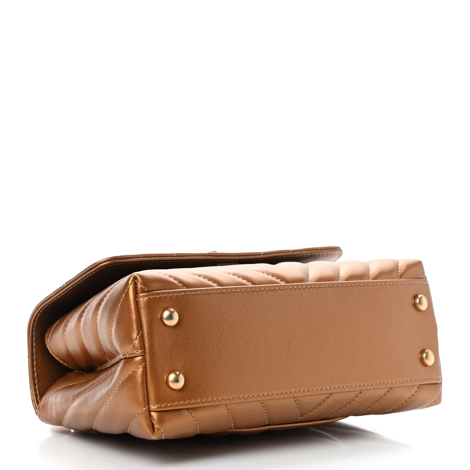 Chanel Metallic Calfskin Chevron Quilted Mini Coco Handle Flap Gold 4 of 9